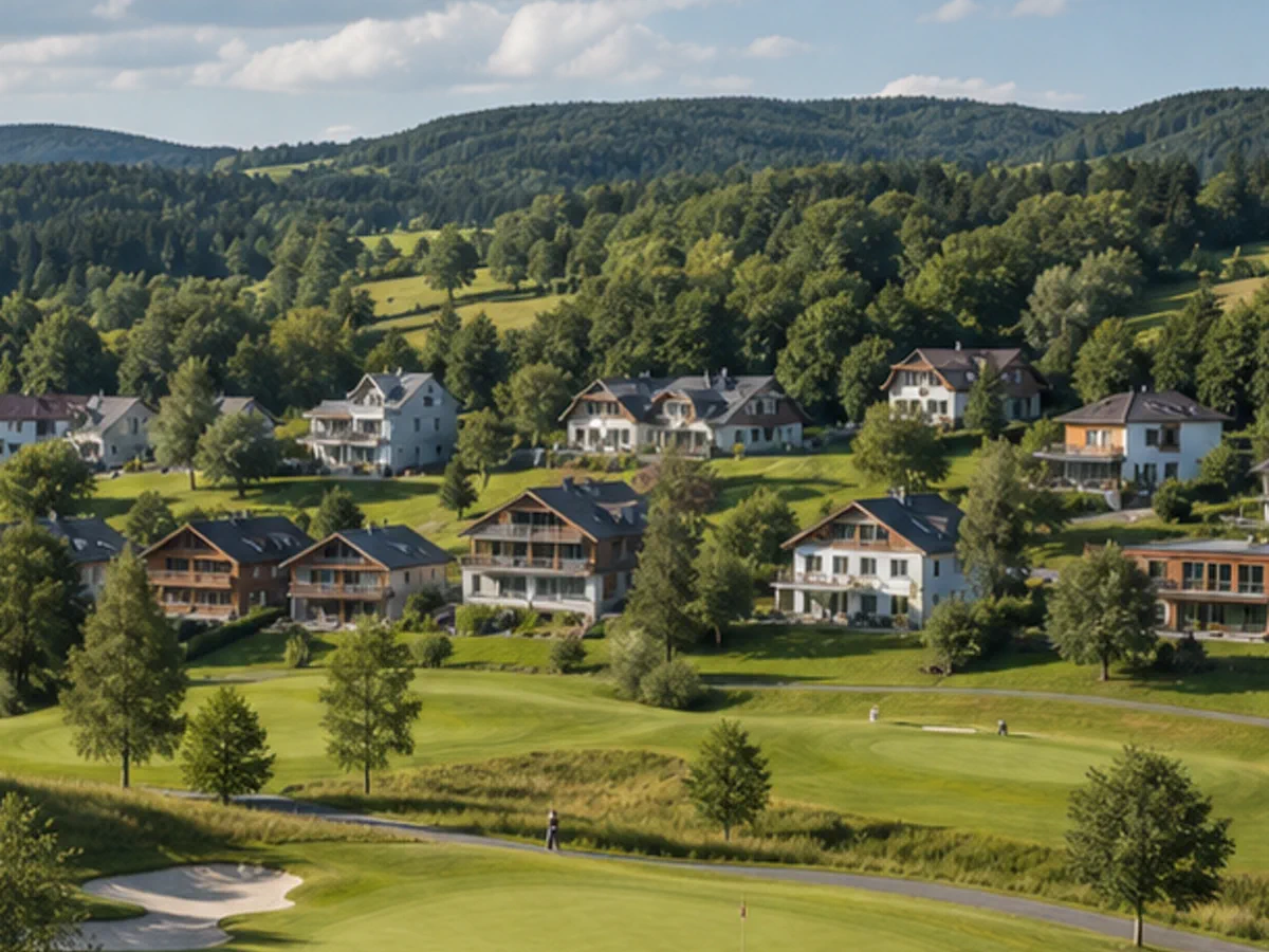 Wohnhäuser in einer grünen Golfregion